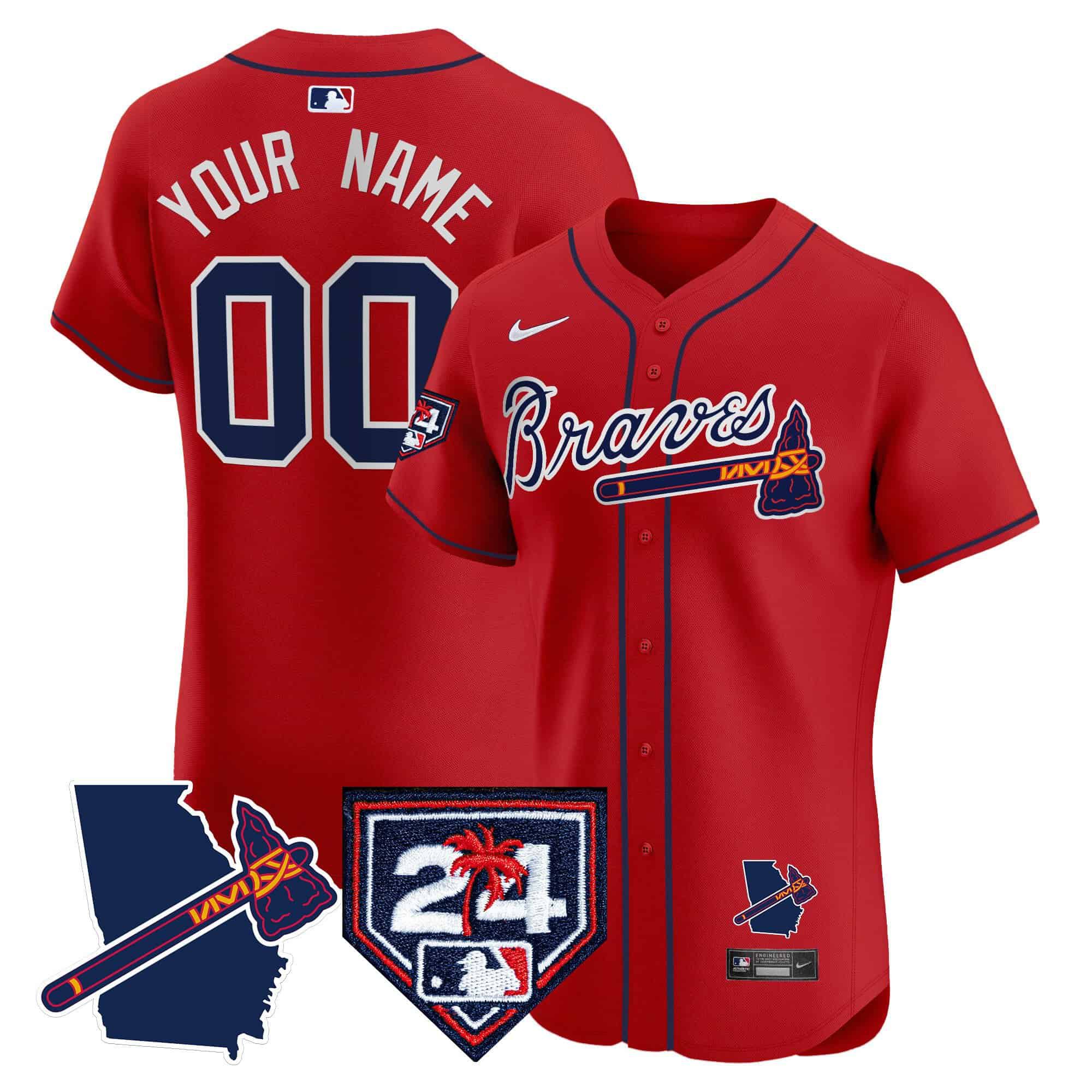 Men Atlanta Braves Red Nike 2024 Spring Training & Georgia Patch Vapor Premier Elite Custom MLB Jersey->customized mlb jersey->Custom Jersey